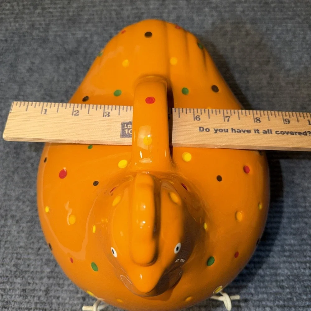 3Pc Temptations By Tara Orange Polka-Dot Hen Chicken Ovenware Basket Lid